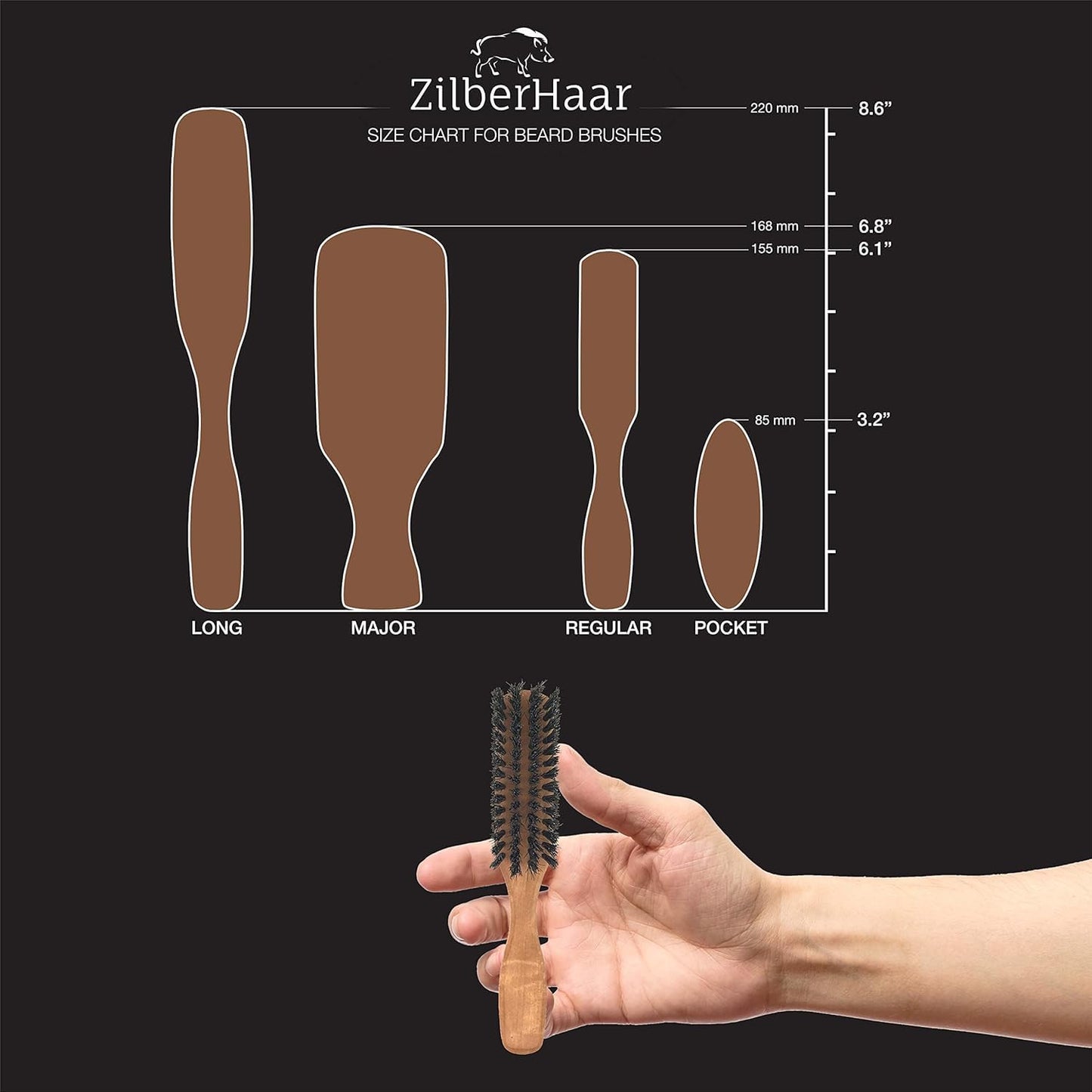 Zilberhaar Bartbürste (Weiche Borsten) | 100% Wildschweinborsten Mit Birnbaumholz | Funktioniert Mit Allen Bartbalsam & Öle | Made in Germany