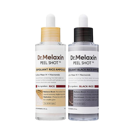 [Dr.Melaxin Official] Peel Shot Glow Rice Ampoule Duo - Serums for Brightening, Exfoliating, and Moisturizing - for All Skin Types