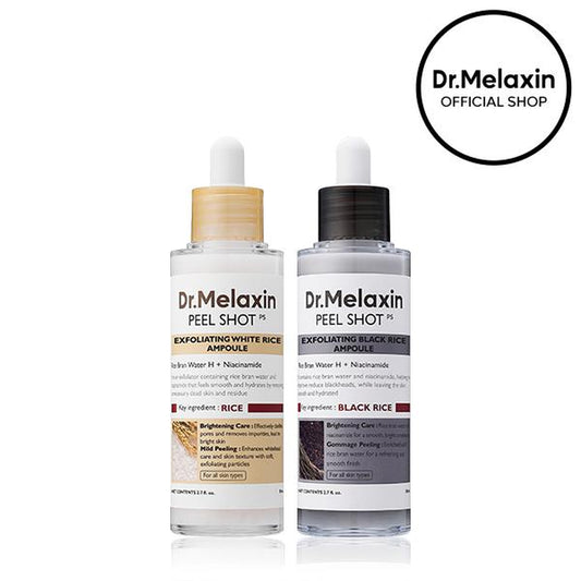 [Dr.Melaxin Official] Peel Shot Glow Rice Ampoule Duo - Serums for Brightening, Exfoliating, and Moisturizing - for All Skin Types