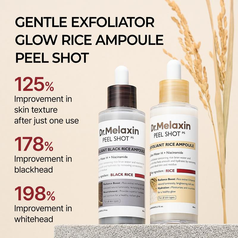 [Dr.Melaxin Official] Peel Shot Glow Rice Ampoule Duo - Serums for Brightening, Exfoliating, and Moisturizing - for All Skin Types